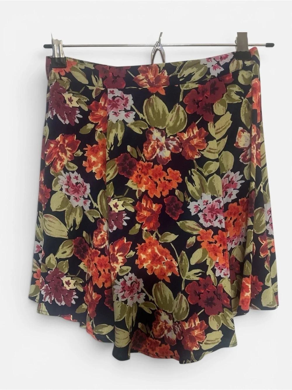 Kimchi Blue Black Floral Circle Skirt with Button Front